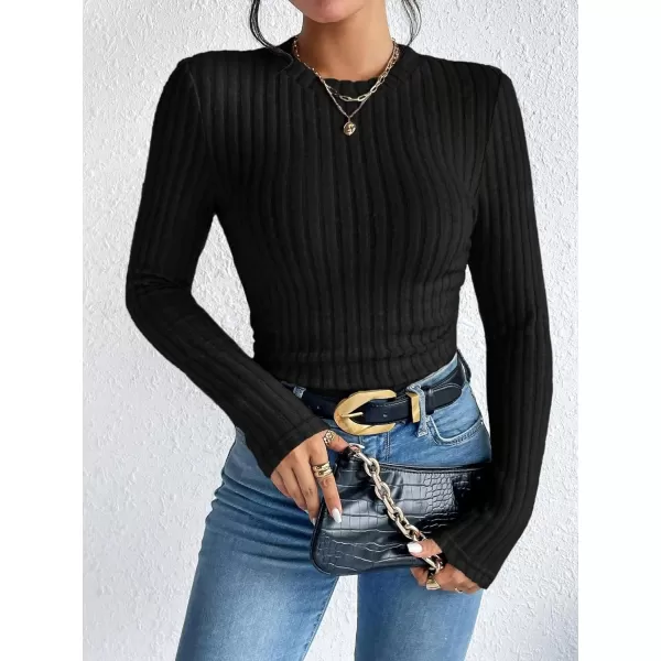 SweatyRocks Women's Long Sleeve Mock Neck Top Ribbed Knit Slim Fit Pullover Sweater