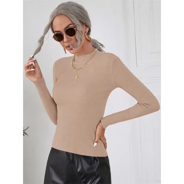 SweatyRocks Women's Long Sleeve Mock Neck Top Ribbed Knit Slim Fit Pullover Sweater