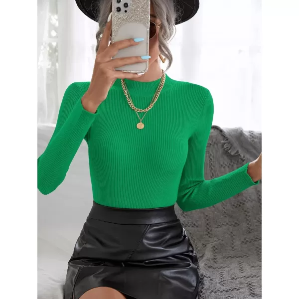 SweatyRocks Women's Long Sleeve Mock Neck Top Ribbed Knit Slim Fit Pullover Sweater