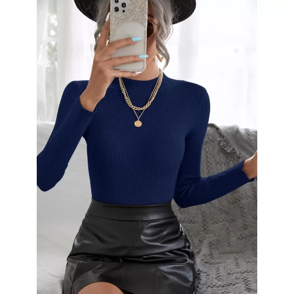 SweatyRocks Women's Long Sleeve Mock Neck Top Ribbed Knit Slim Fit Pullover Sweater