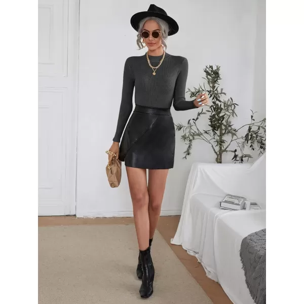 SweatyRocks Women's Long Sleeve Mock Neck Top Ribbed Knit Slim Fit Pullover Sweater