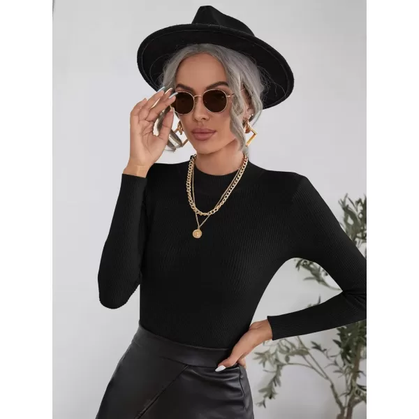 SweatyRocks Women's Long Sleeve Mock Neck Top Ribbed Knit Slim Fit Pullover Sweater