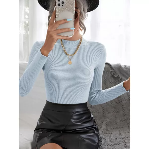 SweatyRocks Women's Long Sleeve Mock Neck Top Ribbed Knit Slim Fit Pullover Sweater