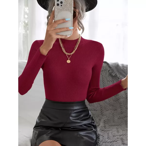 SweatyRocks Women's Long Sleeve Mock Neck Top Ribbed Knit Slim Fit Pullover Sweater