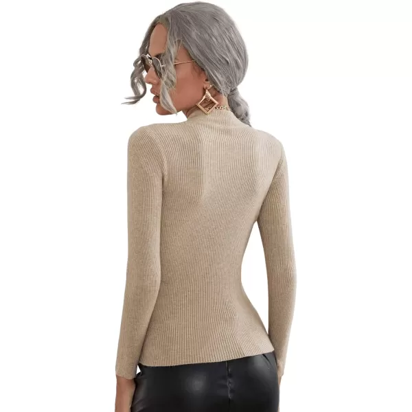 SweatyRocks Women's Long Sleeve Mock Neck Top Ribbed Knit Slim Fit Pullover Sweater