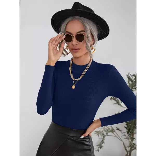 SweatyRocks Women's Long Sleeve Mock Neck Top Ribbed Knit Slim Fit Pullover Sweater