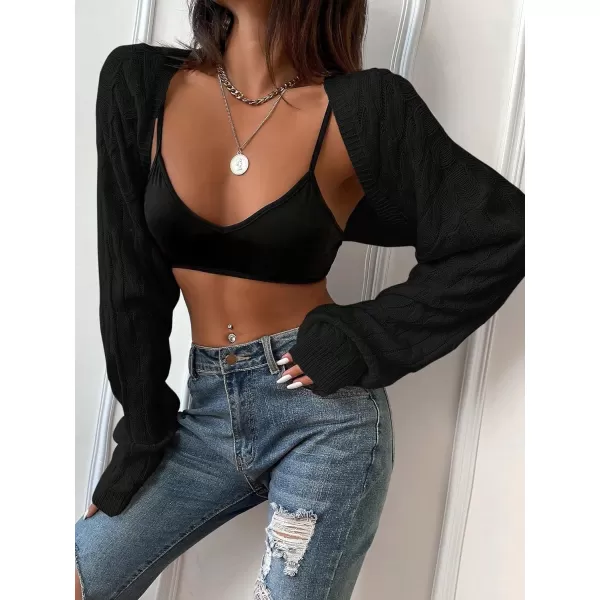 SweatyRocks Women's Long Sleeve Open Front Knit Crop Cardigan Sweater