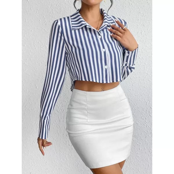 SweatyRocks Women's Long Sleeve Plaid Button Down Collar Crop Blouse Shirt Top