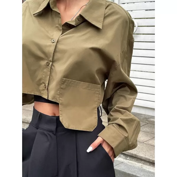 SweatyRocks Women's Long Sleeve Plaid Button Down Collar Crop Blouse Shirt Top