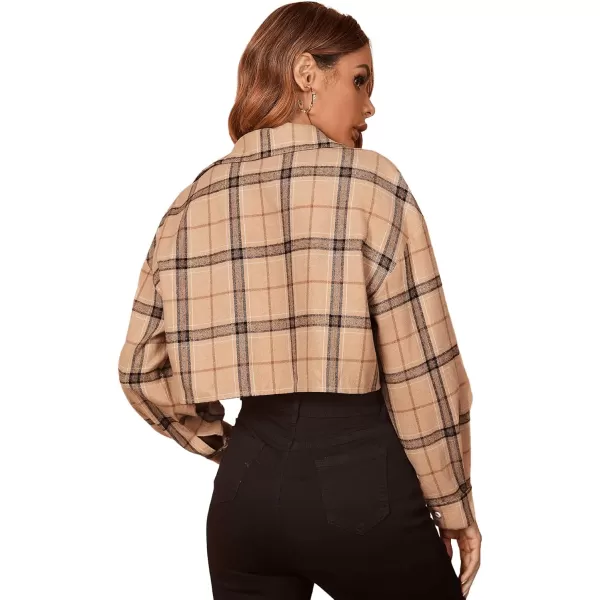 SweatyRocks Women's Long Sleeve Plaid Button Down Collar Crop Blouse Shirt Top