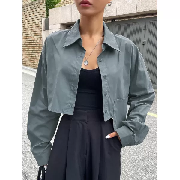 SweatyRocks Women's Long Sleeve Plaid Button Down Collar Crop Blouse Shirt Top