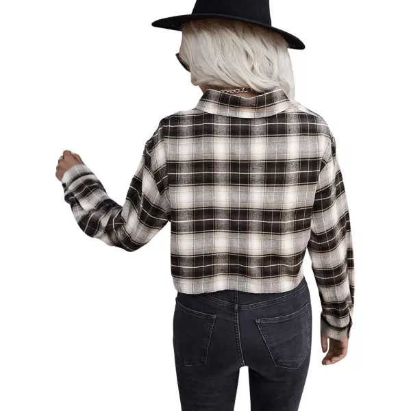 SweatyRocks Women's Long Sleeve Plaid Button Down Collar Crop Blouse Shirt Top