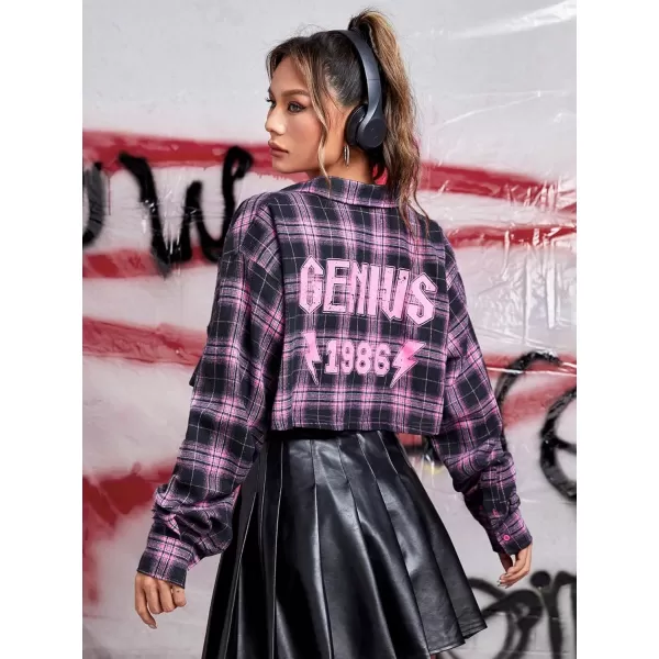 SweatyRocks Women's Long Sleeve Plaid Button Down Collar Crop Blouse Shirt Top
