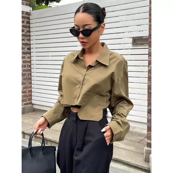 SweatyRocks Women's Long Sleeve Plaid Button Down Collar Crop Blouse Shirt Top