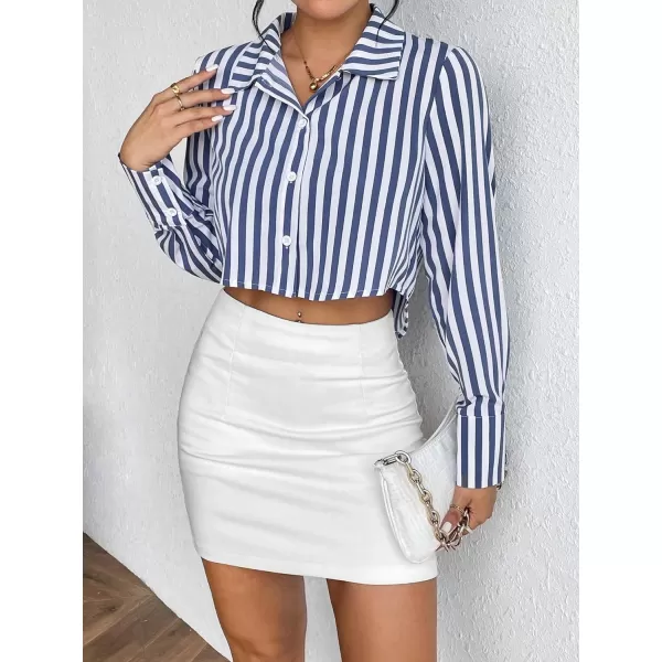SweatyRocks Women's Long Sleeve Plaid Button Down Collar Crop Blouse Shirt Top