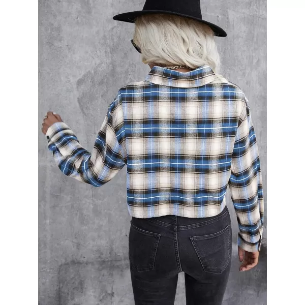 SweatyRocks Women's Long Sleeve Plaid Button Down Collar Crop Blouse Shirt Top