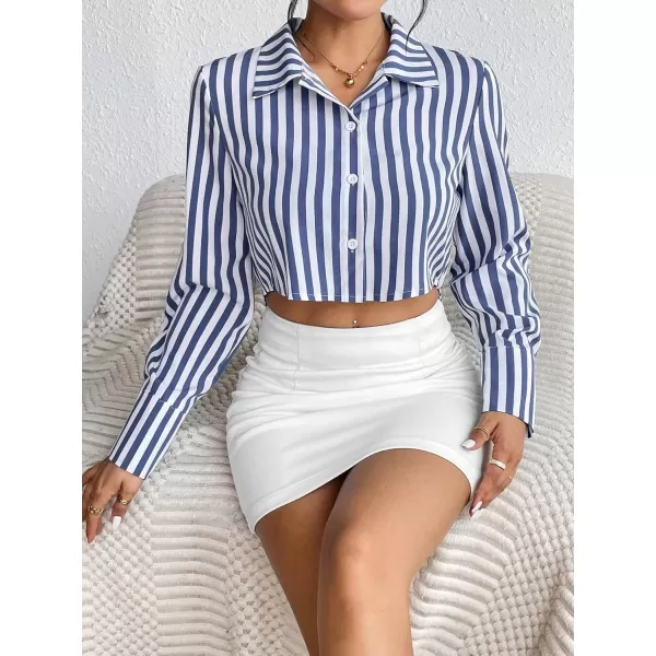 SweatyRocks Women's Long Sleeve Plaid Button Down Collar Crop Blouse Shirt Top
