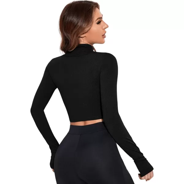 SweatyRocks Women's Long Sleeve Stand Collar Zip Up Crop Top Stretchy Sports Jacket Activewear
