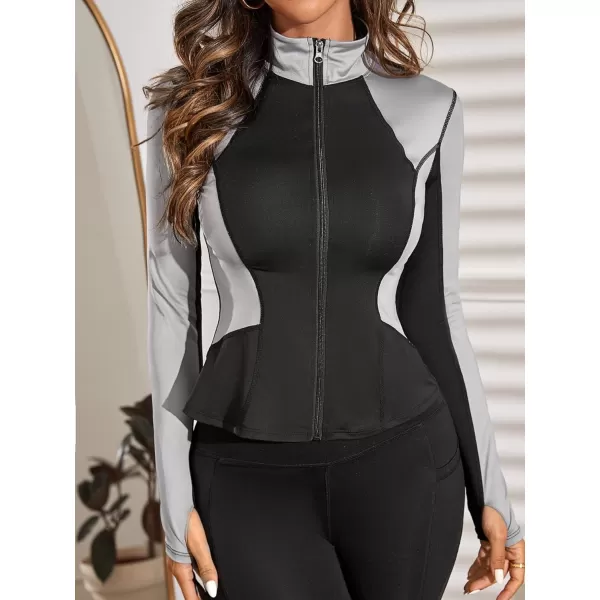 SweatyRocks Women's Long Sleeve Stand Collar Zip Up Crop Top Stretchy Sports Jacket Activewear
