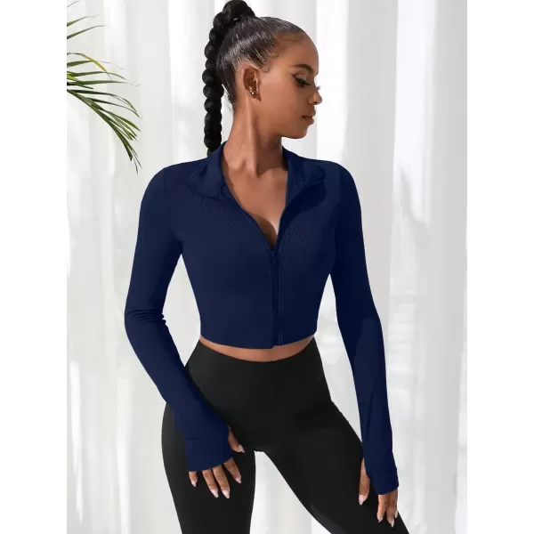 SweatyRocks Women's Long Sleeve Stand Collar Zip Up Crop Top Stretchy Sports Jacket Activewear