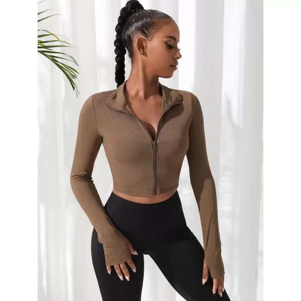 SweatyRocks Women's Long Sleeve Stand Collar Zip Up Crop Top Stretchy Sports Jacket Activewear