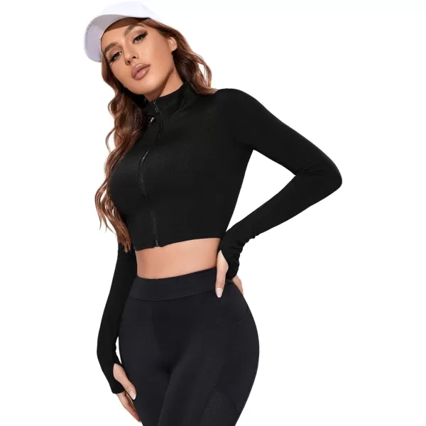SweatyRocks Women's Long Sleeve Stand Collar Zip Up Crop Top Stretchy Sports Jacket Activewear