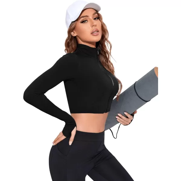 SweatyRocks Women's Long Sleeve Stand Collar Zip Up Crop Top Stretchy Sports Jacket Activewear