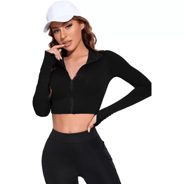 SweatyRocks Women's Long Sleeve Stand Collar Zip Up Crop Top Stretchy Sports Jacket Activewear