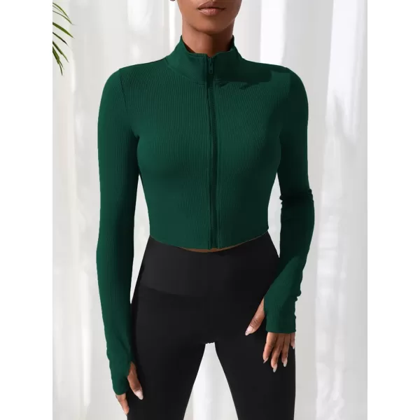 SweatyRocks Women's Long Sleeve Stand Collar Zip Up Crop Top Stretchy Sports Jacket Activewear