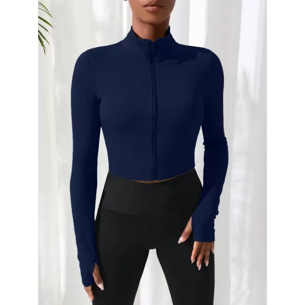 SweatyRocks Women's Long Sleeve Stand Collar Zip Up Crop Top Stretchy Sports Jacket Activewear
