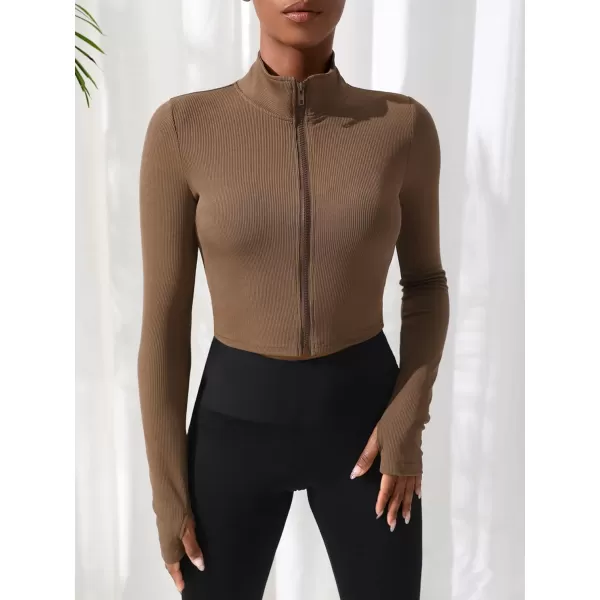SweatyRocks Women's Long Sleeve Stand Collar Zip Up Crop Top Stretchy Sports Jacket Activewear