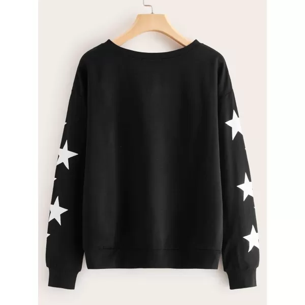 SweatyRocks Women's Long Sleeve Sweatshirt Star Graphic Print Pullover Shirt Top