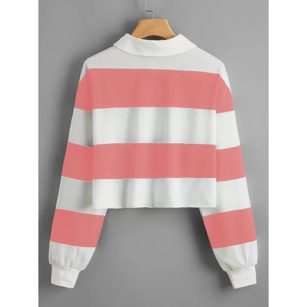 SweatyRocks Women's Long Sleeve T-Shirt Button Front Striped Polo Shirt