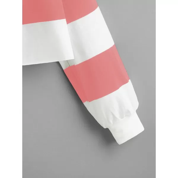 SweatyRocks Women's Long Sleeve T-Shirt Button Front Striped Polo Shirt