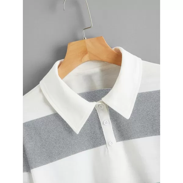 SweatyRocks Women's Long Sleeve T-Shirt Button Front Striped Polo Shirt