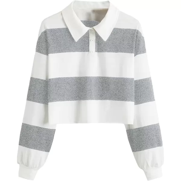 SweatyRocks Women's Long Sleeve T-Shirt Button Front Striped Polo Shirt