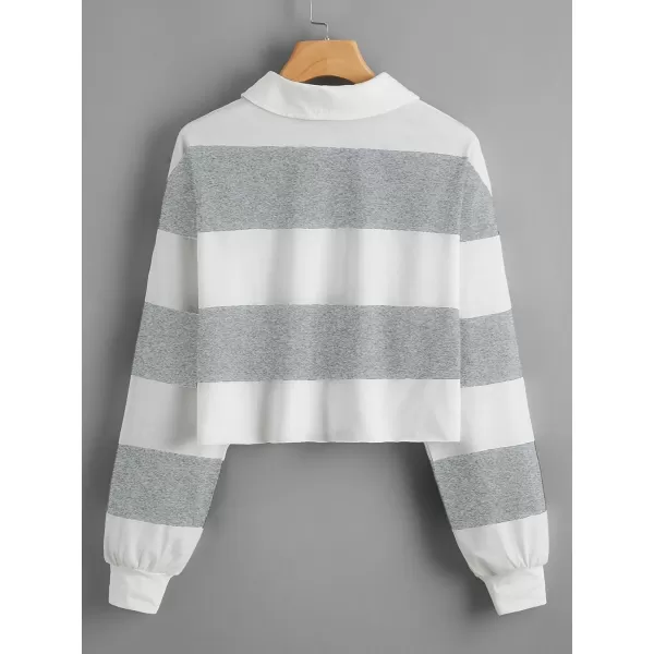 SweatyRocks Women's Long Sleeve T-Shirt Button Front Striped Polo Shirt