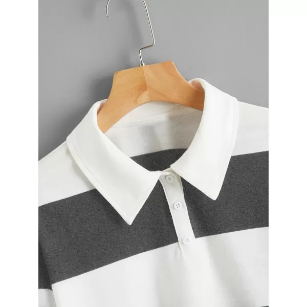 SweatyRocks Women's Long Sleeve T-Shirt Button Front Striped Polo Shirt