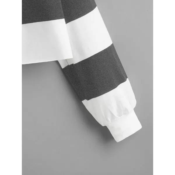 SweatyRocks Women's Long Sleeve T-Shirt Button Front Striped Polo Shirt