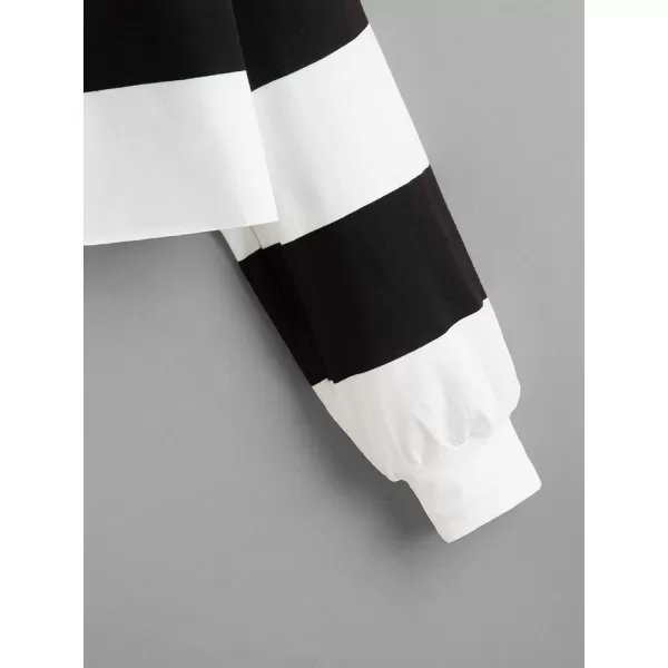 SweatyRocks Women's Long Sleeve T-Shirt Button Front Striped Polo Shirt