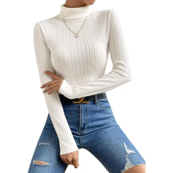 SweatyRocks Women's Long Sleeve Turtle Neck Slim Fit Tops Cable Knit Ribbed Solid Elegant Tee Shirts