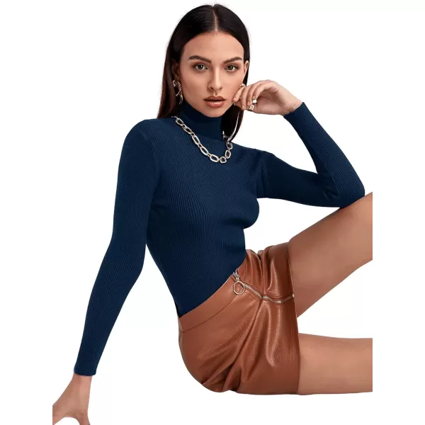 SweatyRocks Women's Long Sleeve Turtleneck Ribbed Knit Pullover Sweater Top