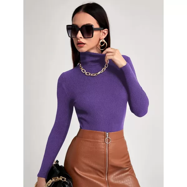 SweatyRocks Women's Long Sleeve Turtleneck Ribbed Knit Pullover Sweater Top