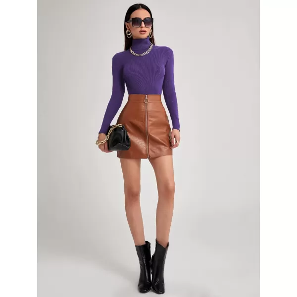 SweatyRocks Women's Long Sleeve Turtleneck Ribbed Knit Pullover Sweater Top
