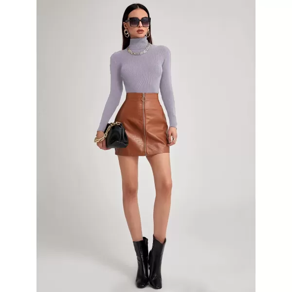 SweatyRocks Women's Long Sleeve Turtleneck Ribbed Knit Pullover Sweater Top