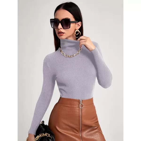 SweatyRocks Women's Long Sleeve Turtleneck Ribbed Knit Pullover Sweater Top