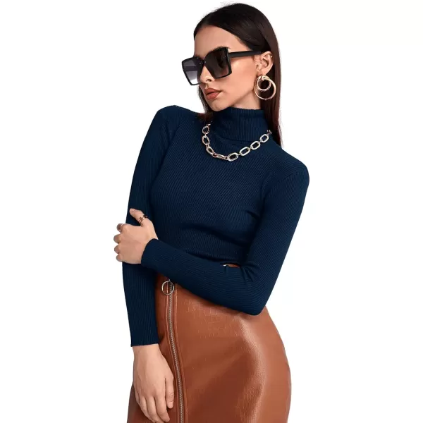 SweatyRocks Women's Long Sleeve Turtleneck Ribbed Knit Pullover Sweater Top