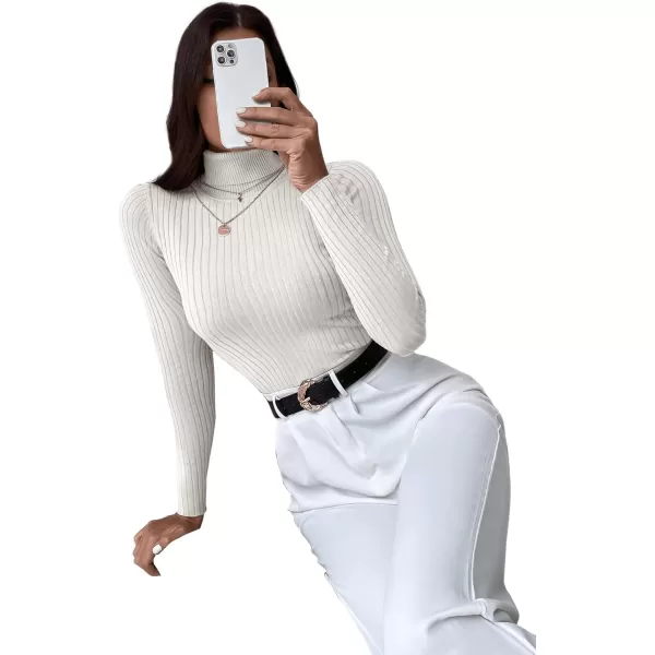SweatyRocks Women's Long Sleeve Turtleneck Ribbed Knit Pullover Sweater Top