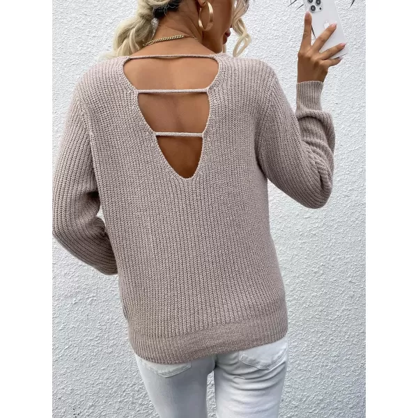 SweatyRocks Women's Long Sleeve Twist Front Sweater V Neck Drop Shoulder Cut Out Back Knitwear