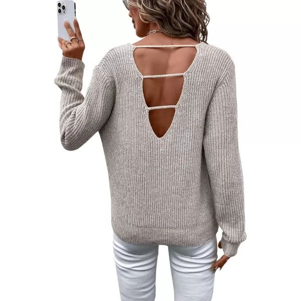 SweatyRocks Women's Long Sleeve Twist Front Sweater V Neck Drop Shoulder Cut Out Back Knitwear